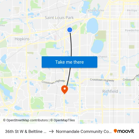 36th St W & Beltline Blvd to Normandale Community College map