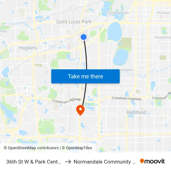 36th St W & Park Center Blvd to Normandale Community College map