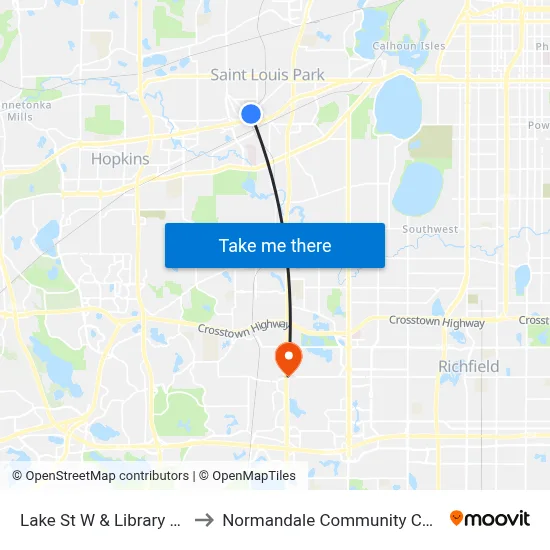 Lake St W & Library Lane to Normandale Community College map