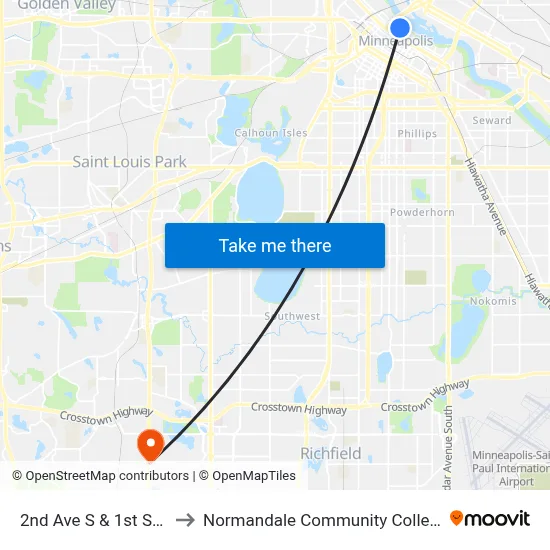 2nd Ave S & 1st St S to Normandale Community College map