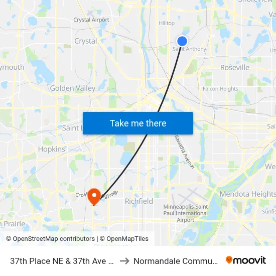 37th Place NE & 37th Ave / Mckinley St to Normandale Community College map