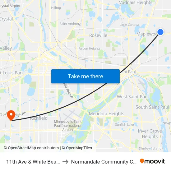 11th Ave & White Bear Ave to Normandale Community College map
