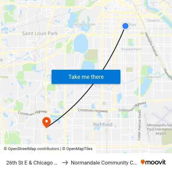 26th St E & Chicago Ave S to Normandale Community College map