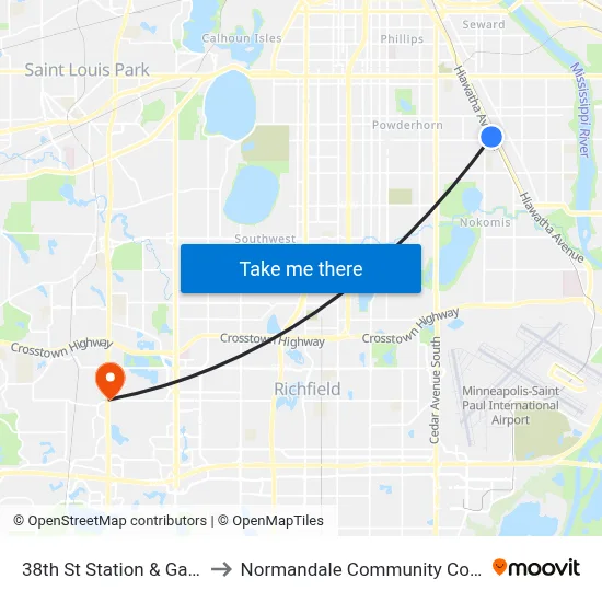 38th St Station & Gate A to Normandale Community College map