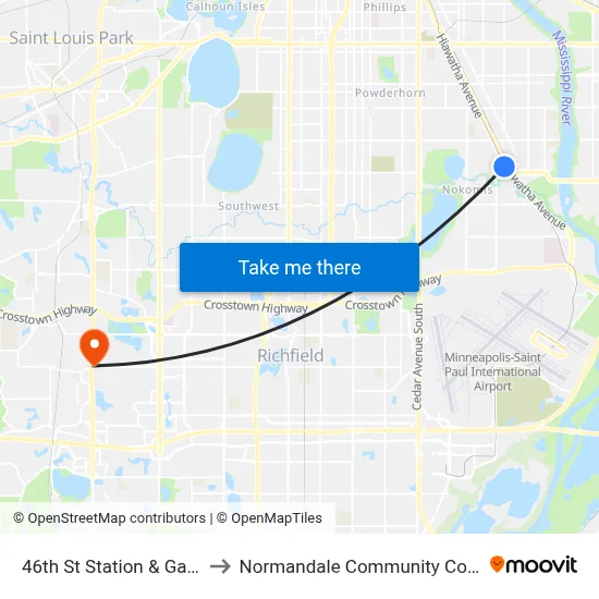 46th St Station & Gate C to Normandale Community College map