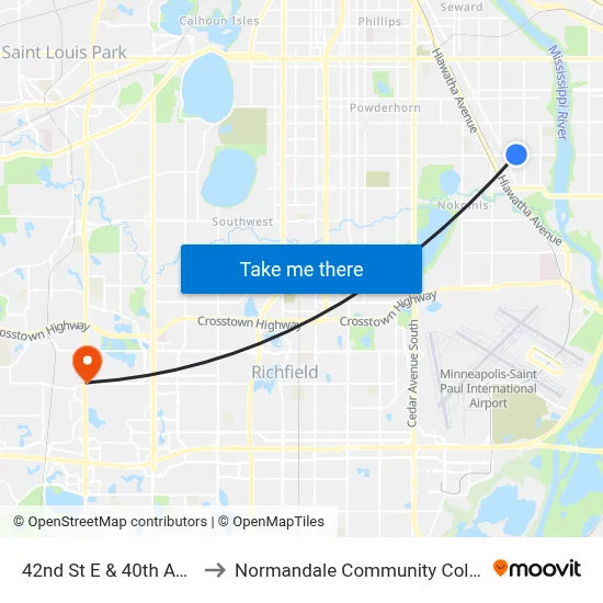 42nd St E & 40th Ave S to Normandale Community College map
