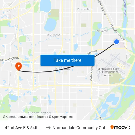 42nd Ave E & 54th St E to Normandale Community College map