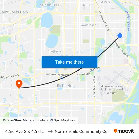 42nd Ave S & 42nd St E to Normandale Community College map