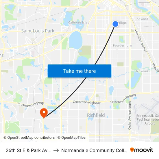 26th St E & Park Ave S to Normandale Community College map