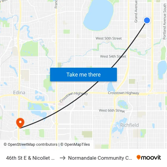46th St E & Nicollet Ave S to Normandale Community College map
