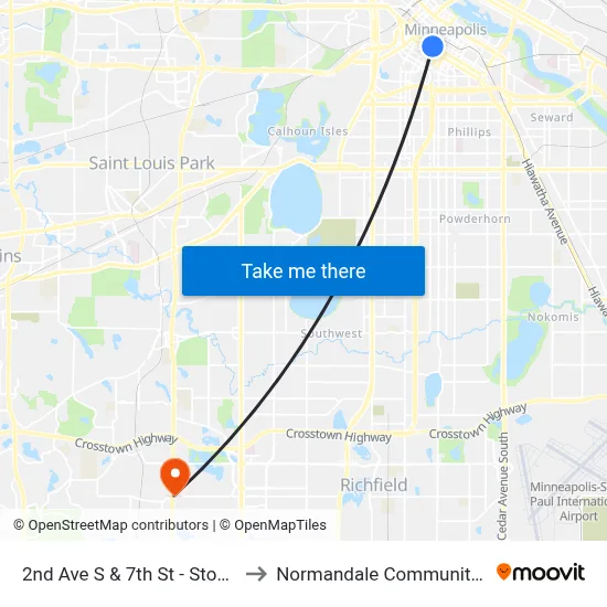 2nd Ave S & 7th St - Stop Group F to Normandale Community College map