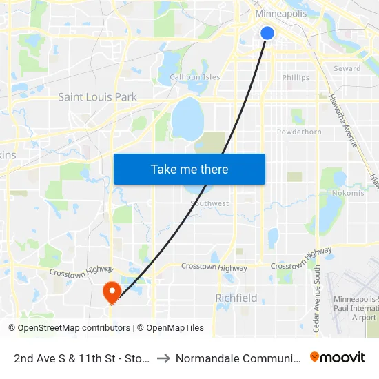 2nd Ave S & 11th St - Stop Group G to Normandale Community College map