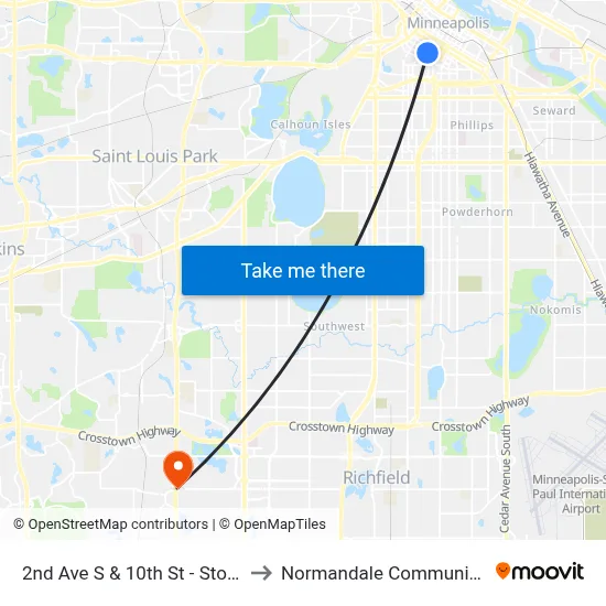 2nd Ave S & 10th St - Stop Group H to Normandale Community College map