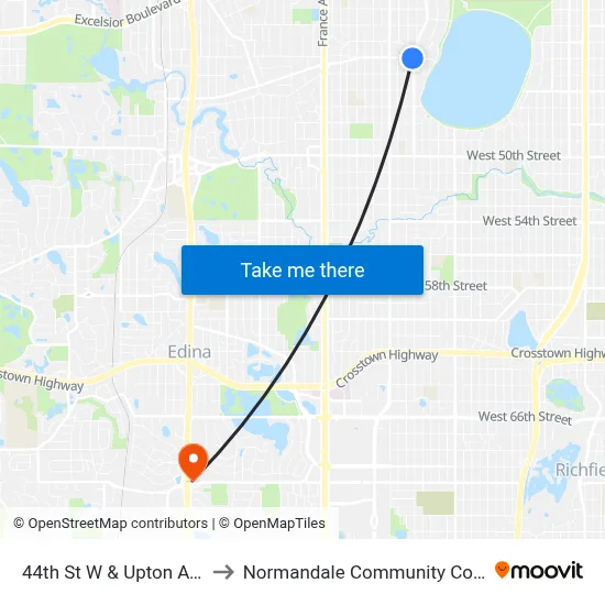44th St W & Upton Ave S to Normandale Community College map