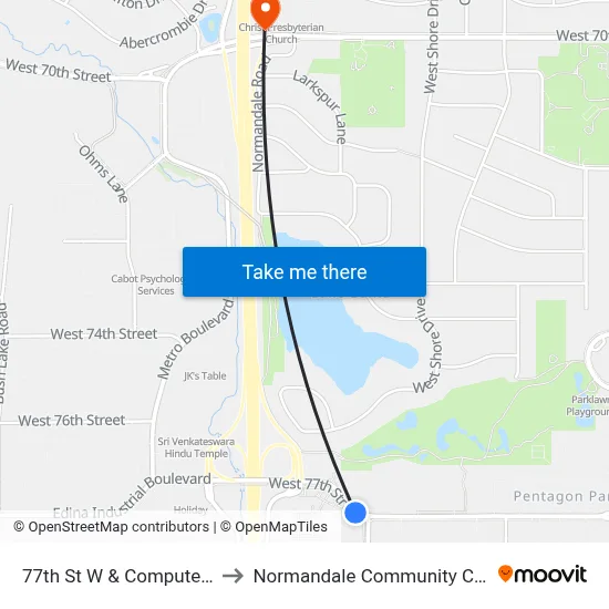 77th St W & Computer Ave to Normandale Community College map