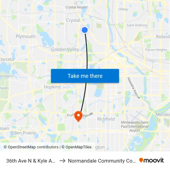 36th Ave N & Kyle Ave N to Normandale Community College map