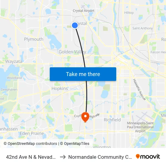 42nd Ave N & Nevada Ave to Normandale Community College map