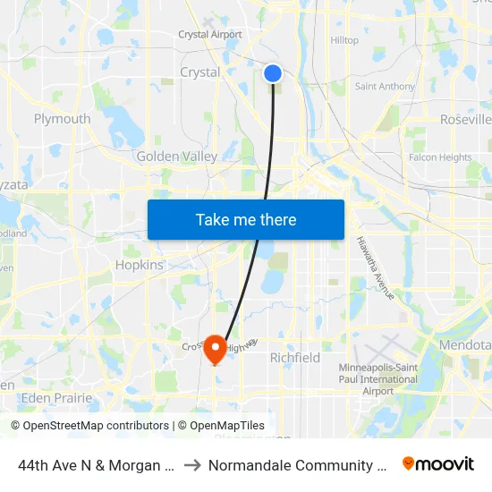 44th Ave N & Morgan Ave N to Normandale Community College map