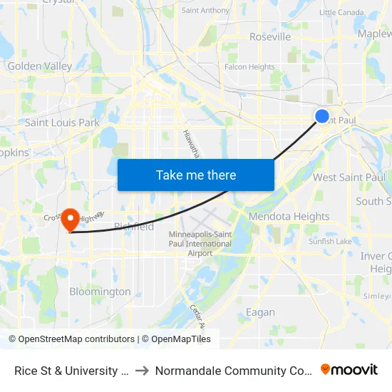 Rice St & University Ave to Normandale Community College map