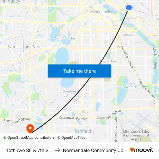 15th Ave SE & 7th St SE to Normandale Community College map