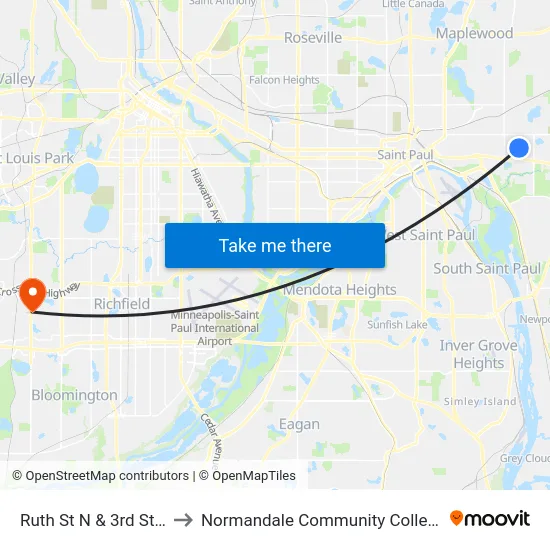Ruth St N & 3rd St E to Normandale Community College map