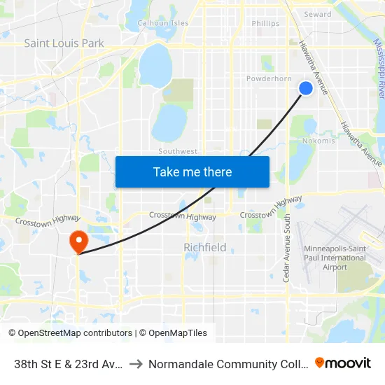 38th St E & 23rd Ave S to Normandale Community College map