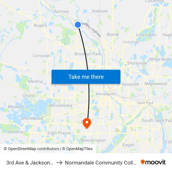 3rd Ave & Jackson St to Normandale Community College map