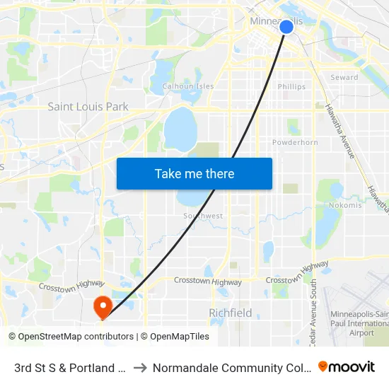 3rd St S & Portland Ave to Normandale Community College map