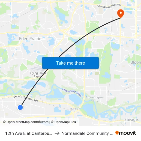 12th Ave E at Canterbury Park to Normandale Community College map