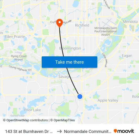 143 St at Burnhaven Dr SW Corner to Normandale Community College map