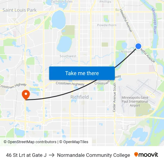 46 St Lrt at Gate J to Normandale Community College map