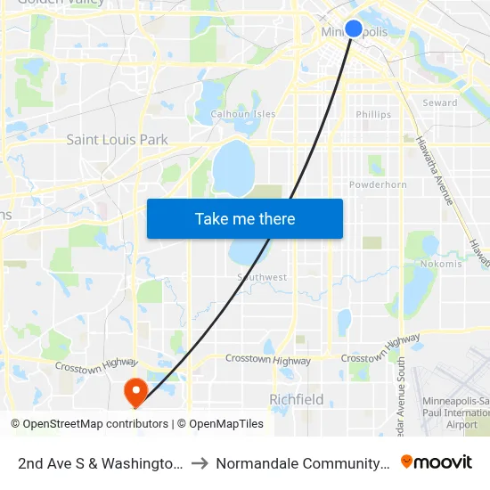 2nd Ave S & Washington Ave S to Normandale Community College map