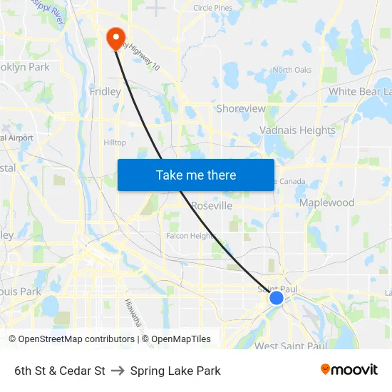 6th St & Cedar St to Spring Lake Park map