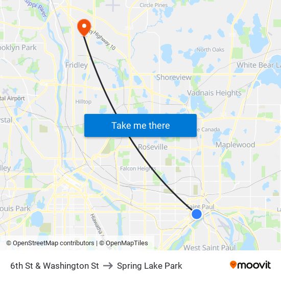 6th St & Washington St to Spring Lake Park map