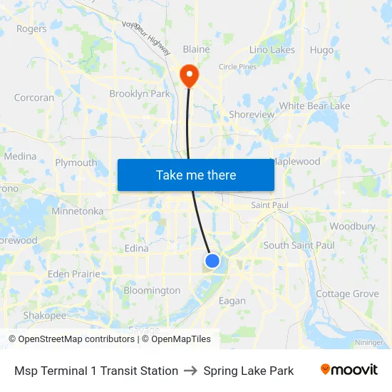 Msp Terminal 1 Transit Station to Spring Lake Park map