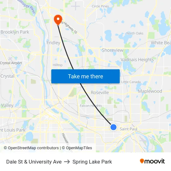 Dale St & University Ave to Spring Lake Park map