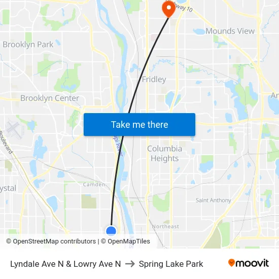 Lyndale Ave N & Lowry Ave N to Spring Lake Park map
