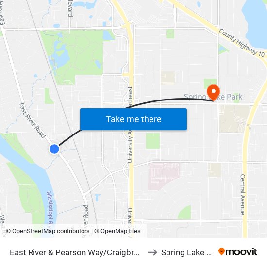 East River & Pearson Way/Craigbrook Way to Spring Lake Park map