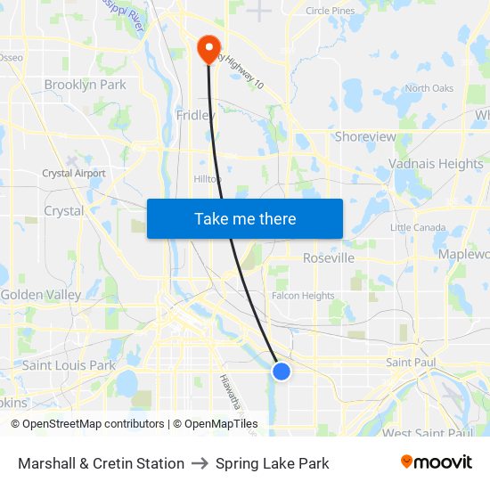 Marshall & Cretin Station to Spring Lake Park map