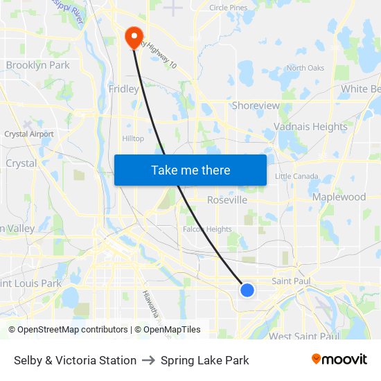 Selby & Victoria Station to Spring Lake Park map