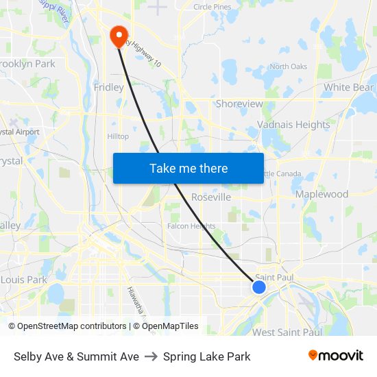 Selby Ave & Summit Ave to Spring Lake Park map