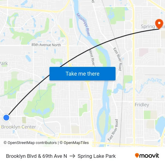 Brooklyn Blvd & 69th Ave N to Spring Lake Park map