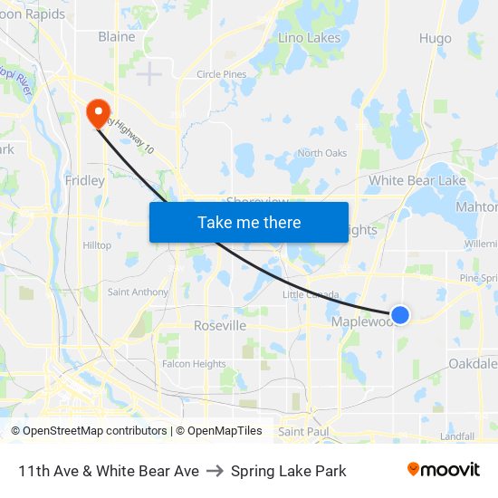 11th Ave & White Bear Ave to Spring Lake Park map