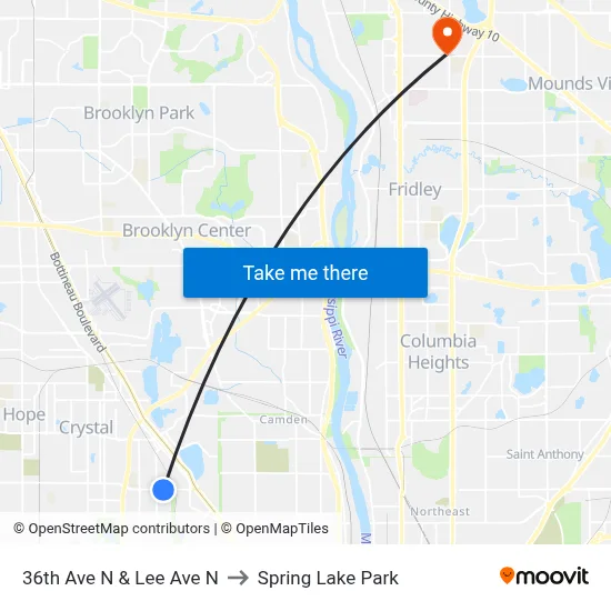 36th Ave N & Lee Ave N to Spring Lake Park map