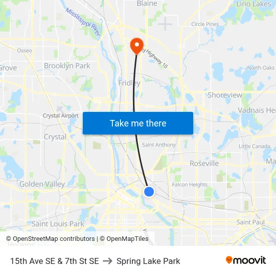 15th Ave SE & 7th St SE to Spring Lake Park map