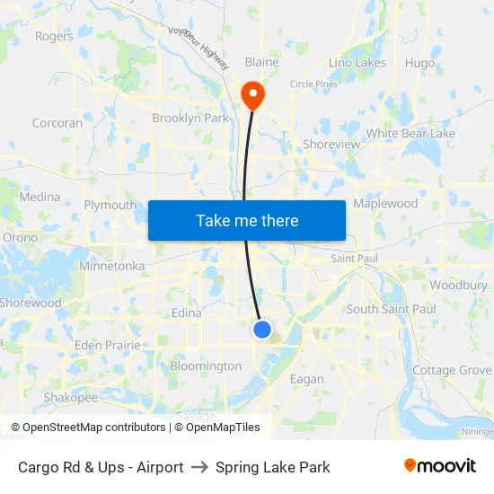Cargo Rd & Ups - Airport to Spring Lake Park map