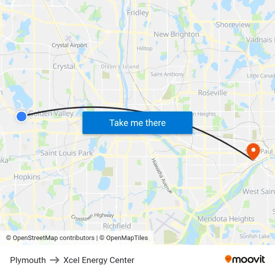 Plymouth to Xcel Energy Center map