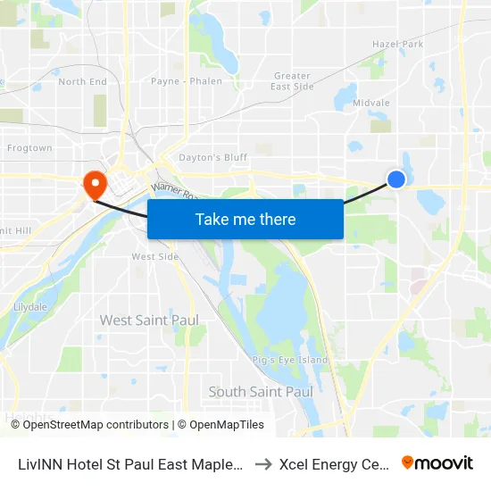 LivINN Hotel St Paul East Maplewood to Xcel Energy Center map