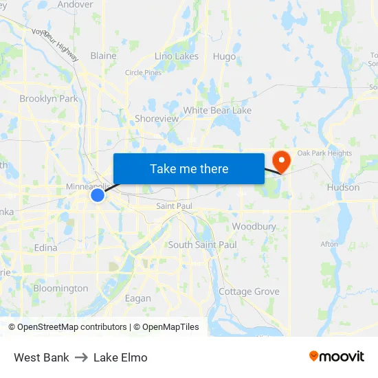 West Bank to Lake Elmo map