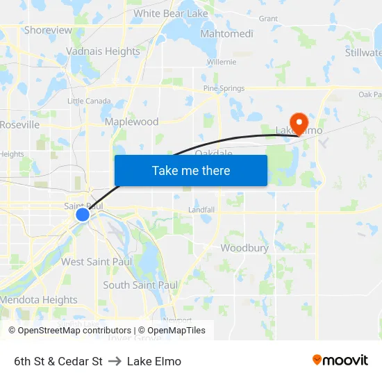 6th St & Cedar St to Lake Elmo map